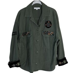 Moussy Embroidered Boho Olive Green Jacket Shacket Free Size
